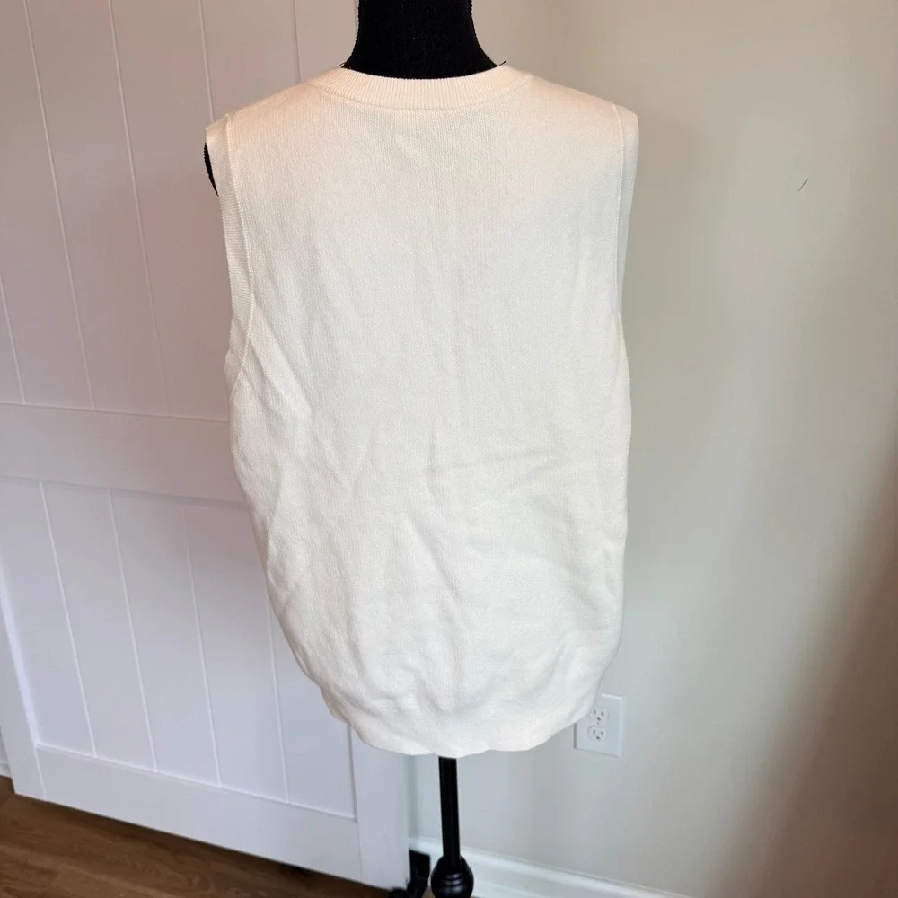 NWT Artizia Tna Moore Sweater Vest Whisper White V-Neck Cotton Knit L 83356